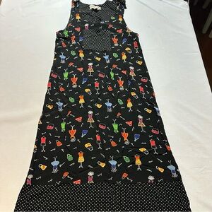 Sweet Jessie Retro Novelty Print Dress Polka Dot Trim Size M